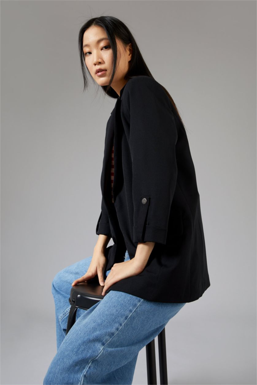 Kadın Siyah Regular Fıt Blazer Ceket