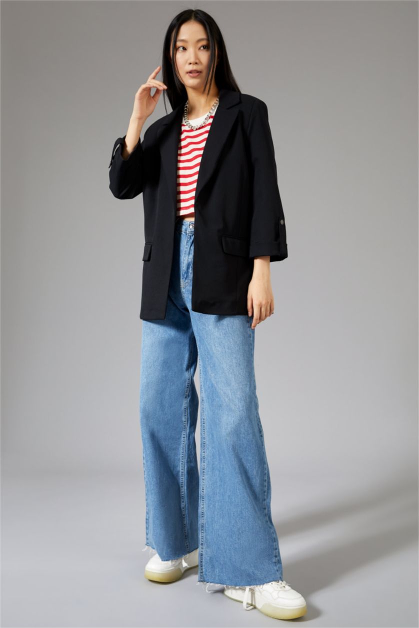 Kadın Siyah Regular Fıt Blazer Ceket