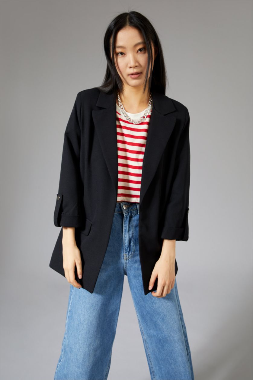 Kadın Siyah Regular Fıt Blazer Ceket