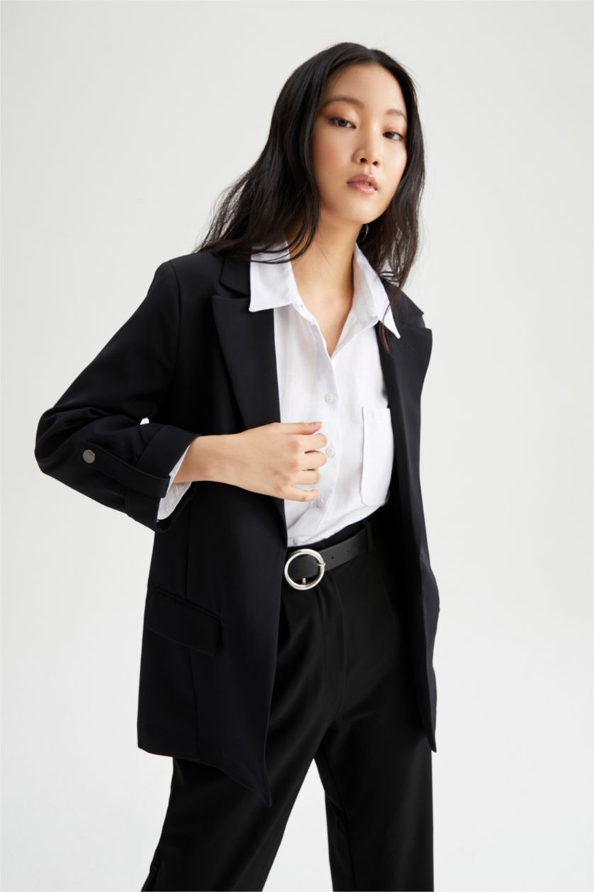 Kadın Siyah Regular Fıt Blazer Ceket