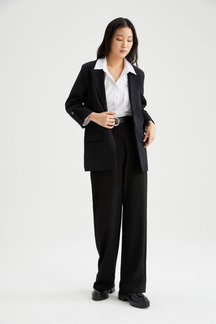 Kadın Siyah Regular Fıt Blazer Ceket