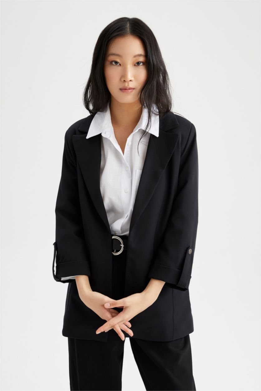 Kadın Siyah Regular Fıt Blazer Ceket