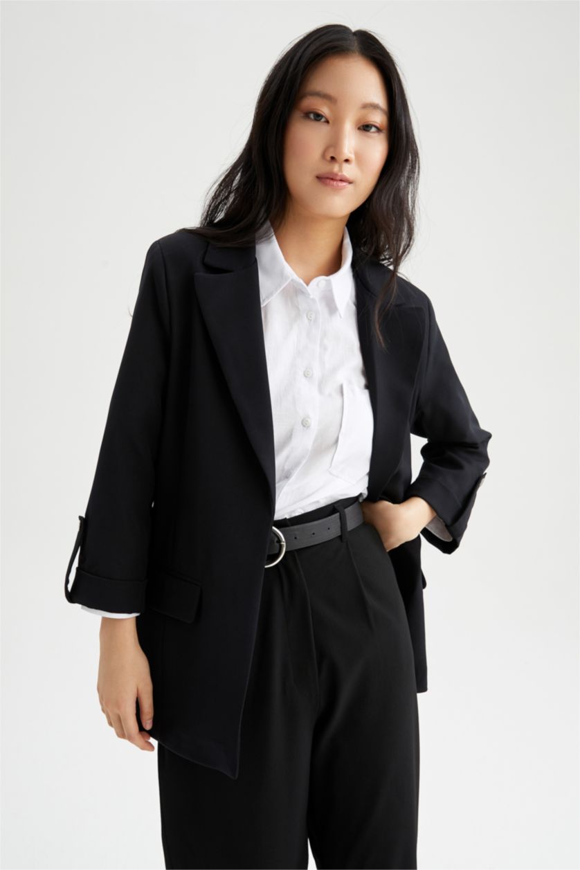 Kadın Siyah Regular Fıt Blazer Ceket