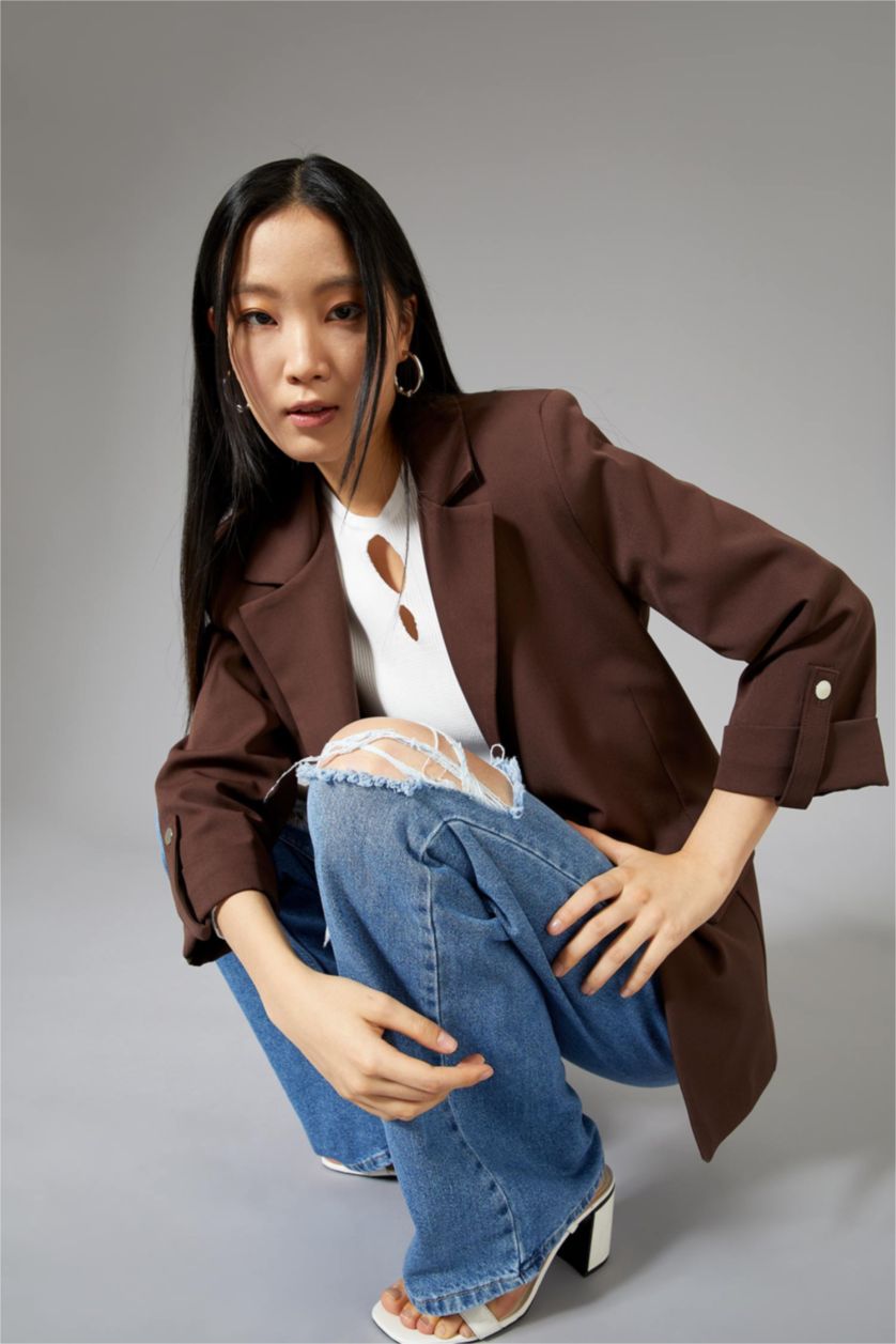 Kadın Kahve Regular Fıt Blazer Ceket