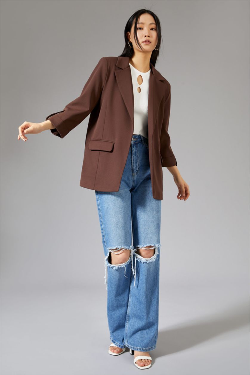 Kadın Kahve Regular Fıt Blazer Ceket