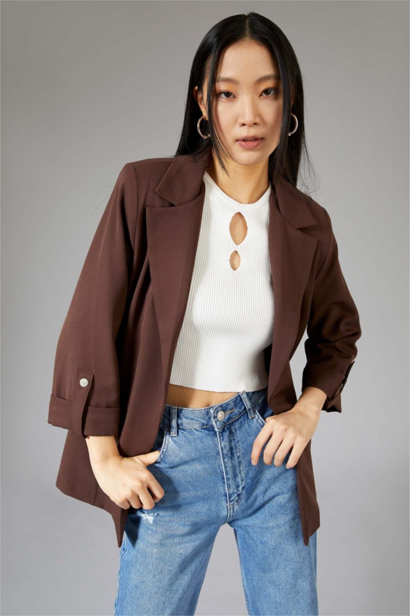 Kadın Kahve Regular Fıt Blazer Ceket