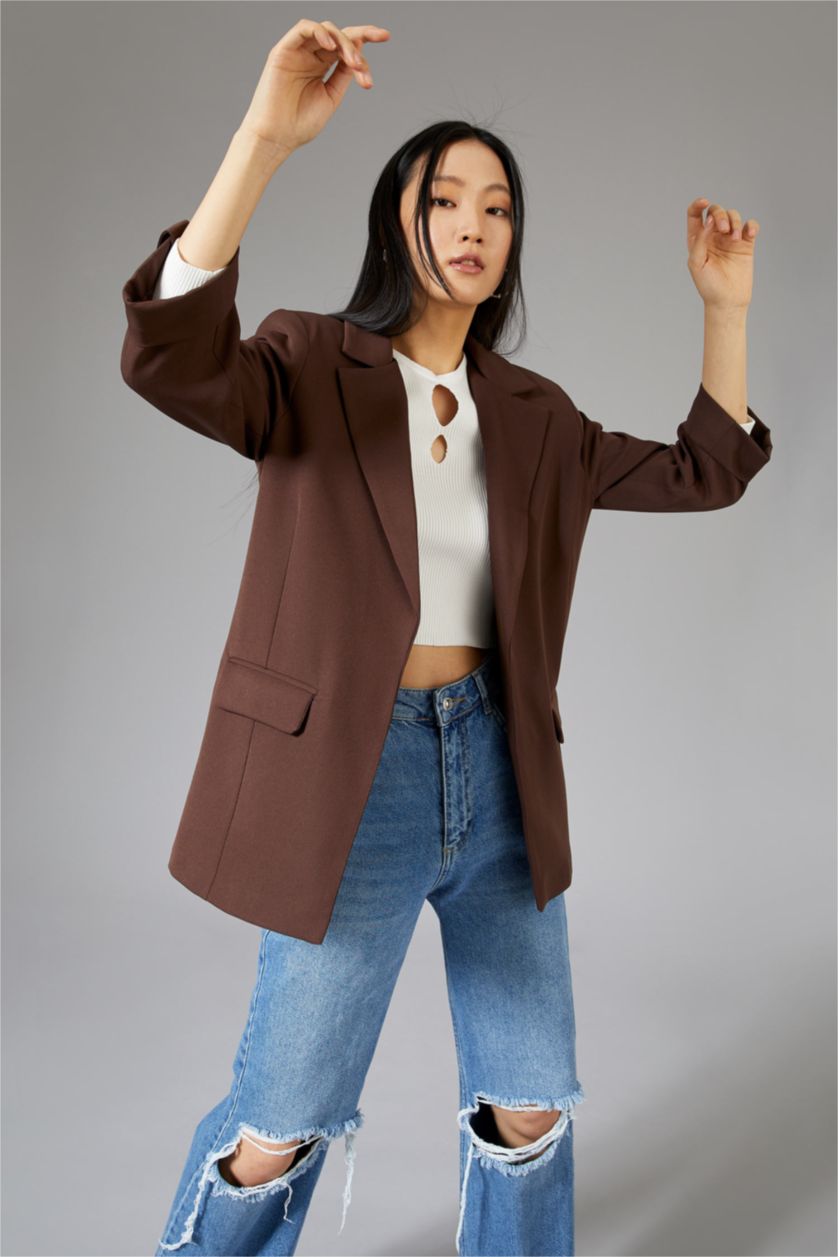 Kadın Kahve Regular Fıt Blazer Ceket