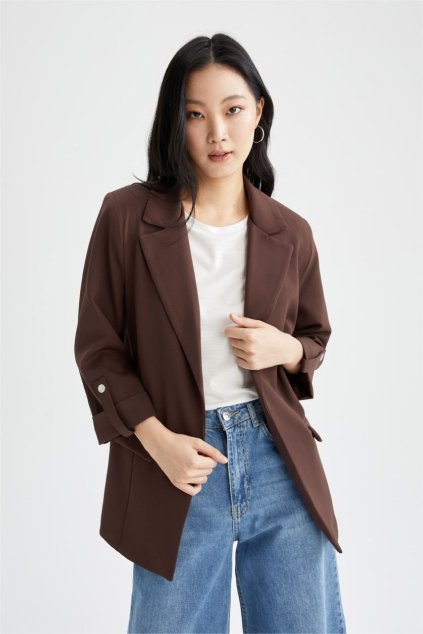 Kadın Kahve Regular Fıt Blazer Ceket