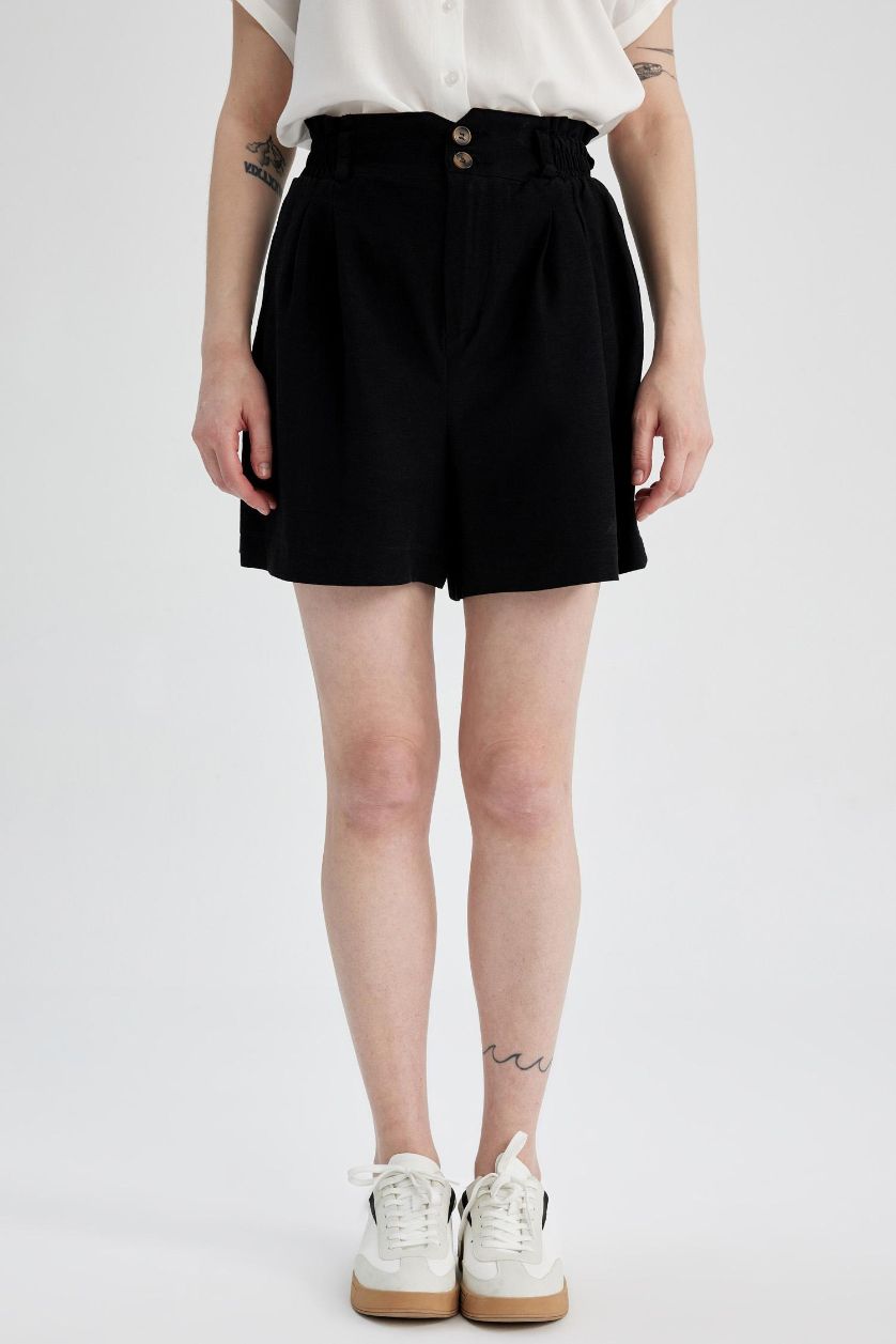 نساء أسود شورت كتان بيبرباج قصة مريحة بجيب