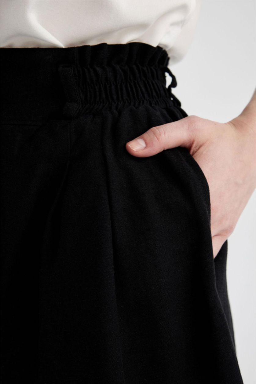 نساء أسود شورت كتان بيبرباج قصة مريحة بجيب