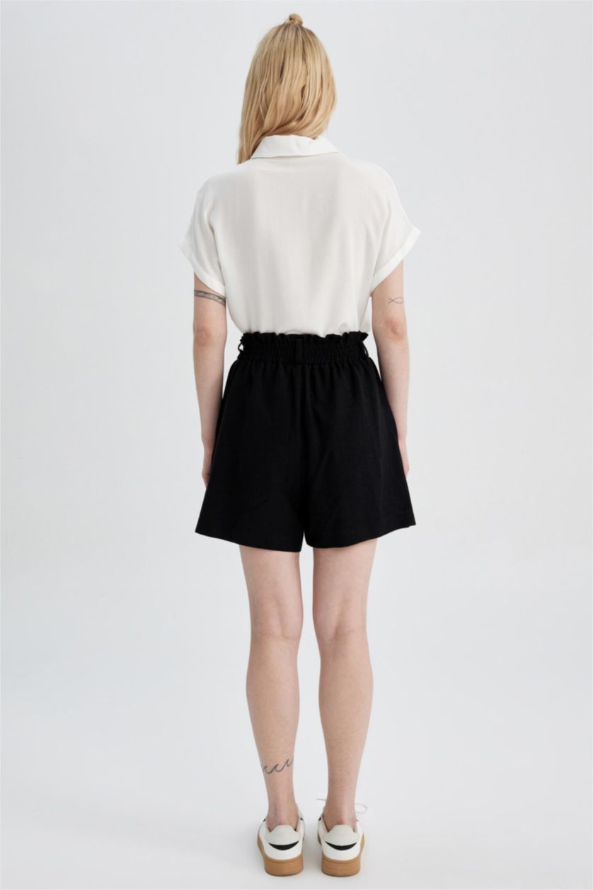 نساء أسود شورت كتان بيبرباج قصة مريحة بجيب