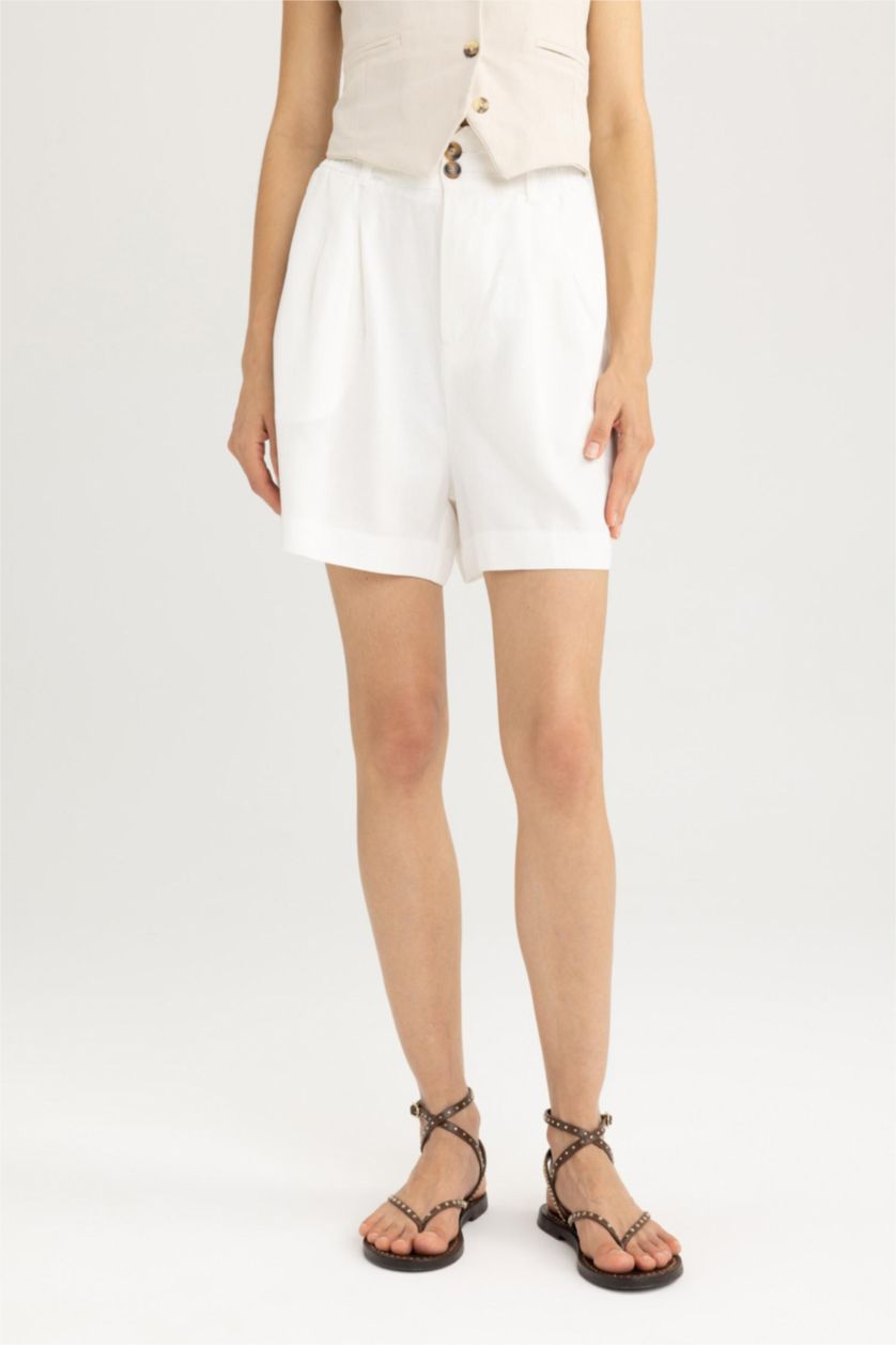 WOMAN White Relax Fit Linen Blended Paperbag Waist Shorts