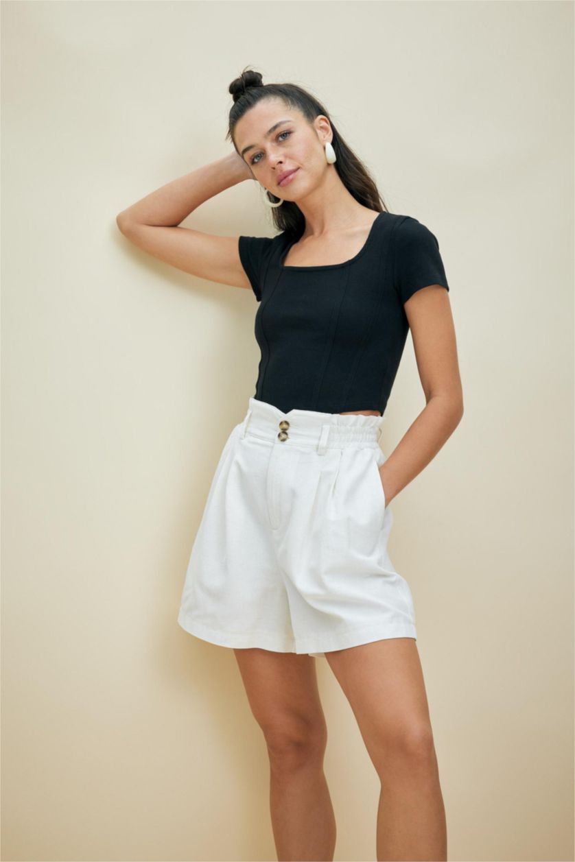 WOMAN White Relax Fit Linen Blended Paperbag Waist Shorts