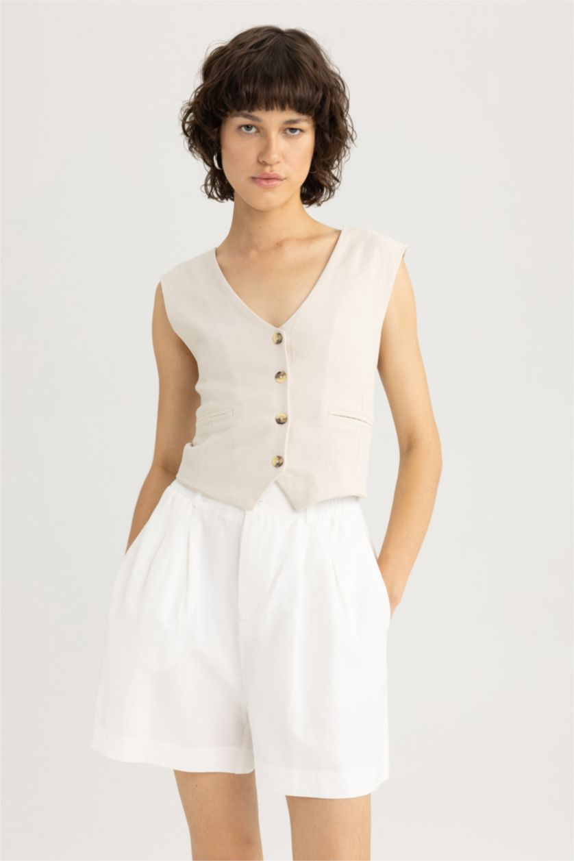 WOMAN White Relax Fit Linen Blended Paperbag Waist Shorts