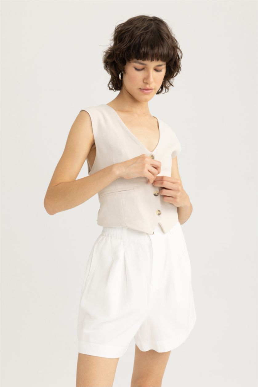WOMAN White Relax Fit Linen Blended Paperbag Waist Shorts