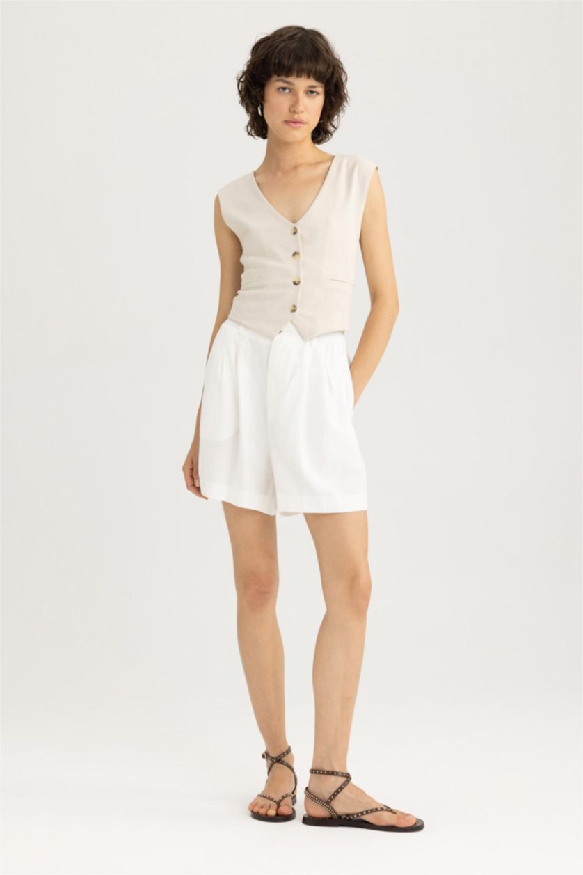 WOMAN White Relax Fit Linen Blended Paperbag Waist Shorts