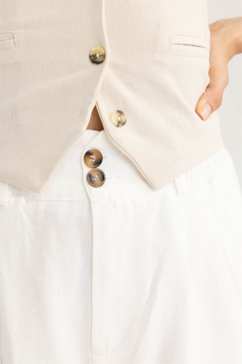 WOMAN White Relax Fit Linen Blended Paperbag Waist Shorts