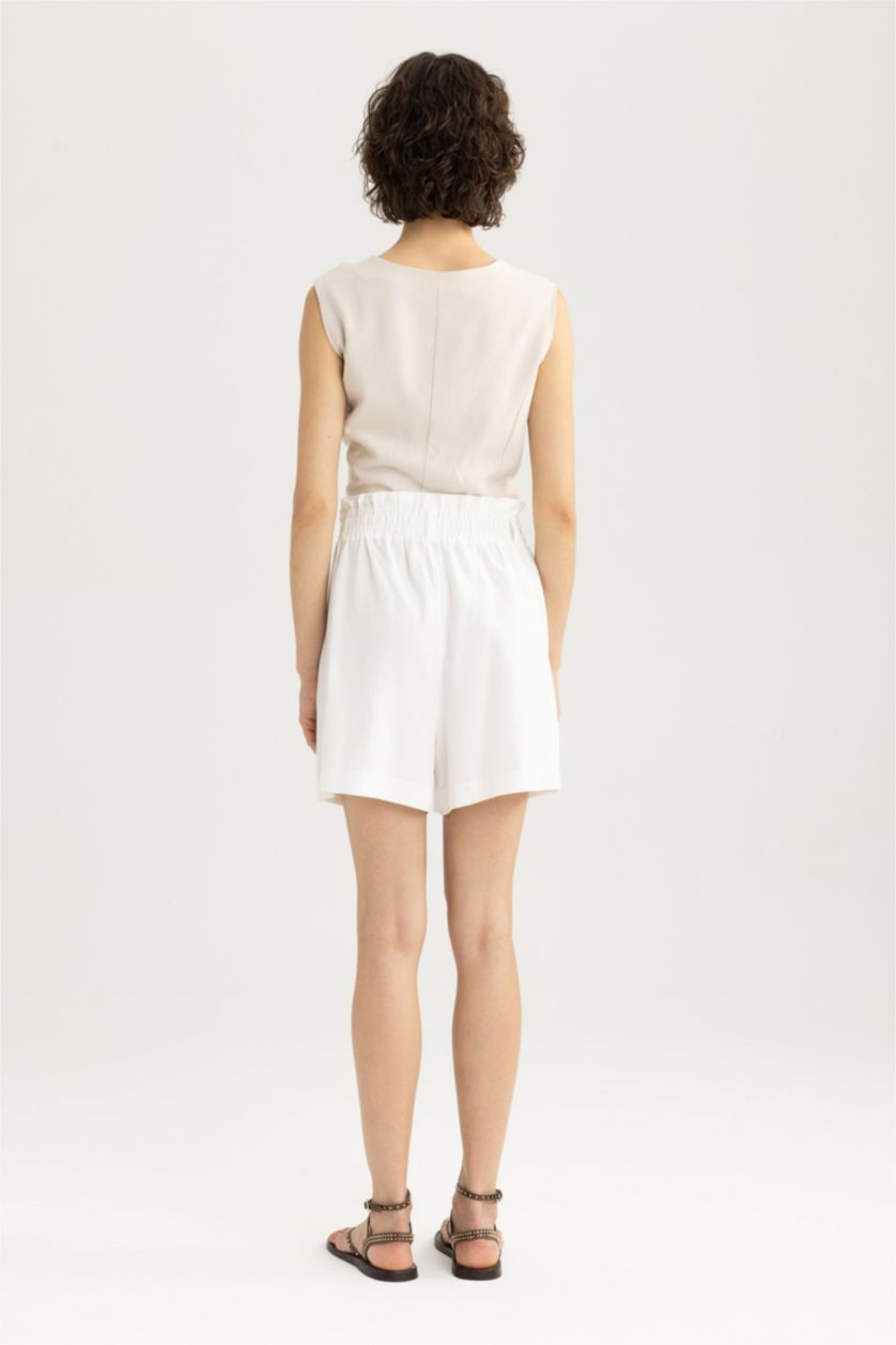 WOMAN White Relax Fit Linen Blended Paperbag Waist Shorts
