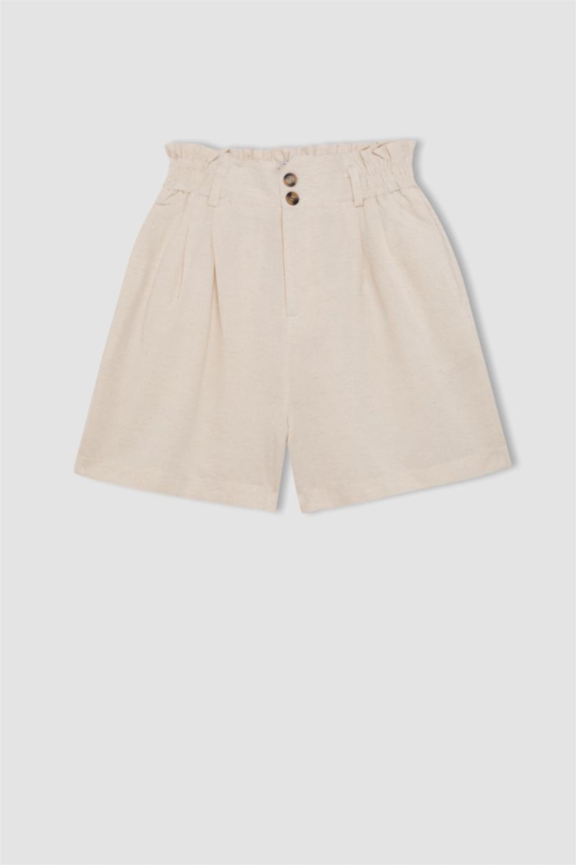 FEMME Écru Short Paperbag en lin mélangé à Coupe décontractée