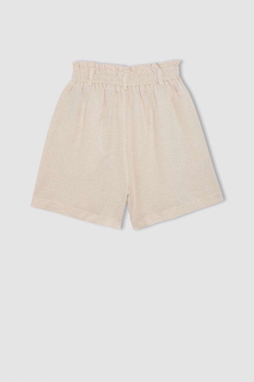 FEMME Écru Short Paperbag en lin mélangé à Coupe décontractée