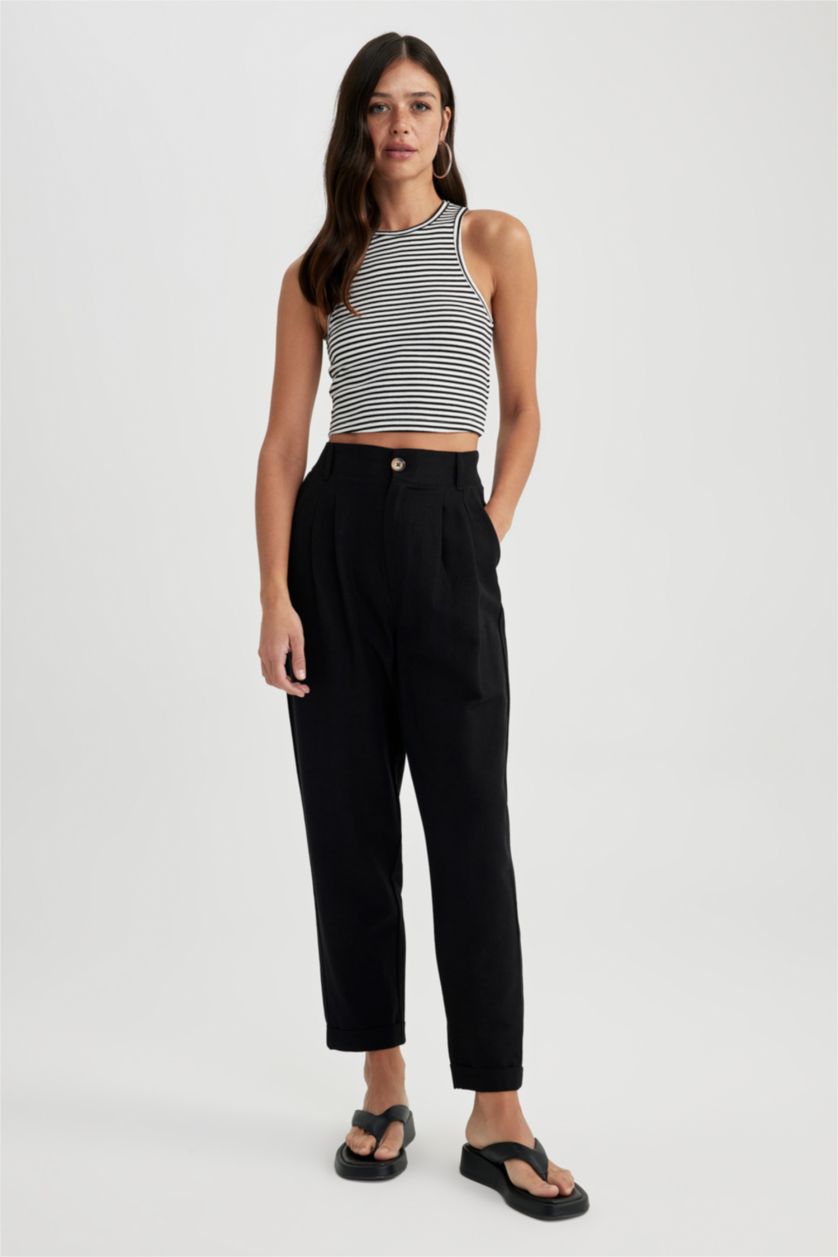 Kadın Siyah Yüksek Bel Slouchy Fit Pantolon