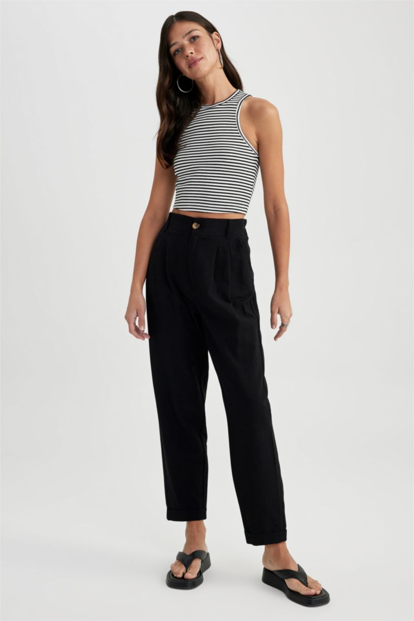 Kadın Siyah Yüksek Bel Slouchy Fit Pantolon