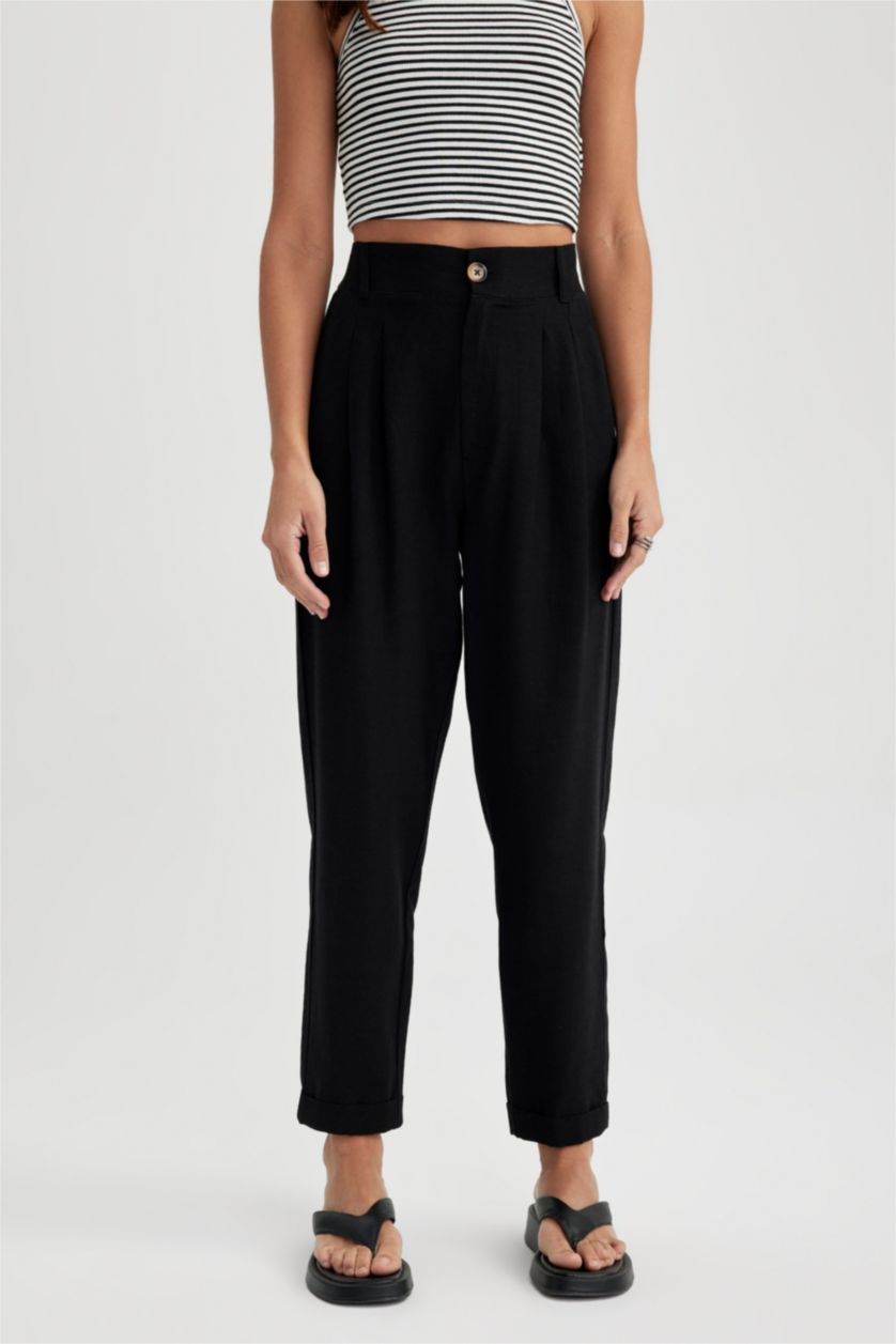 Kadın Siyah Yüksek Bel Slouchy Fit Pantolon