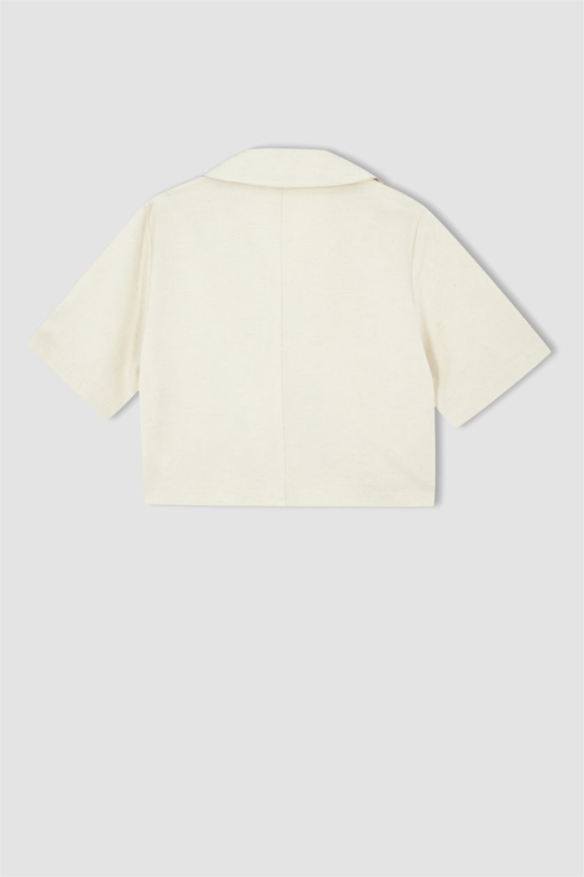 Kadın Ekru Relax Fıt Keten Karışımlı Blazer Ceket