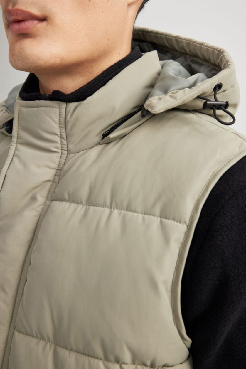 MAN Light Khaki Waterproof Removable Hooded Puffer Vest