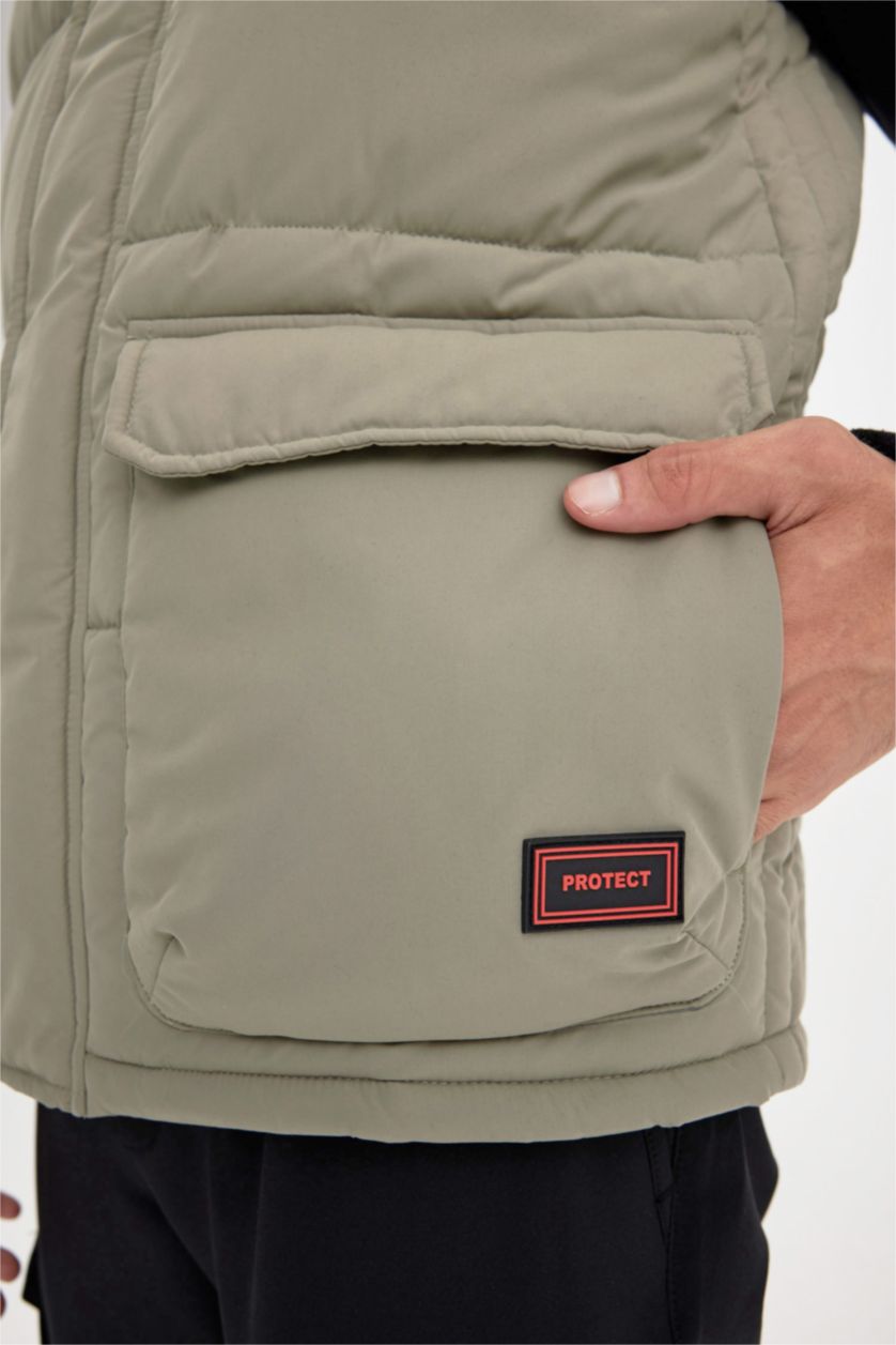 MAN Light Khaki Waterproof Removable Hooded Puffer Vest