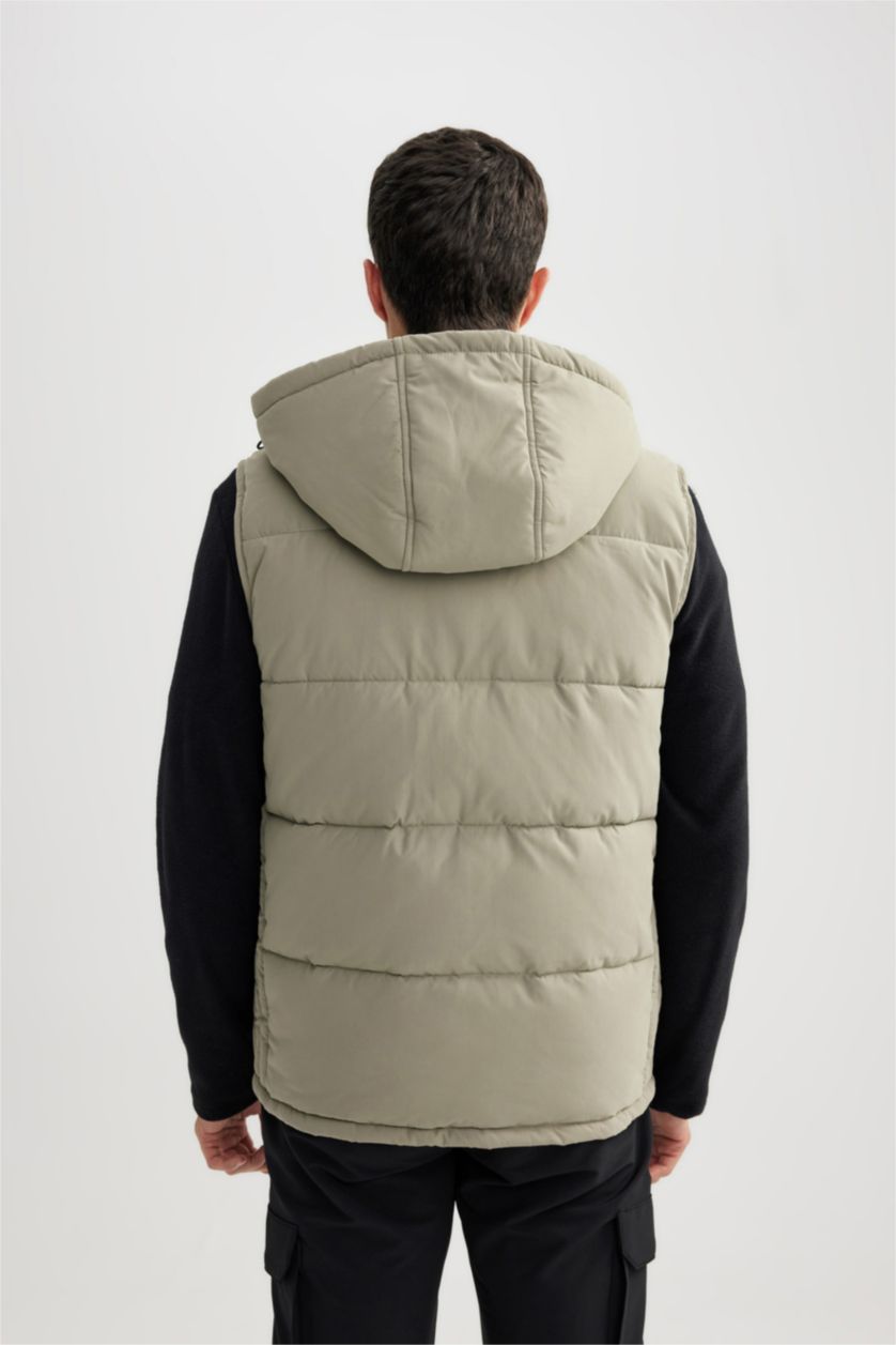 MAN Light Khaki Waterproof Removable Hooded Puffer Vest