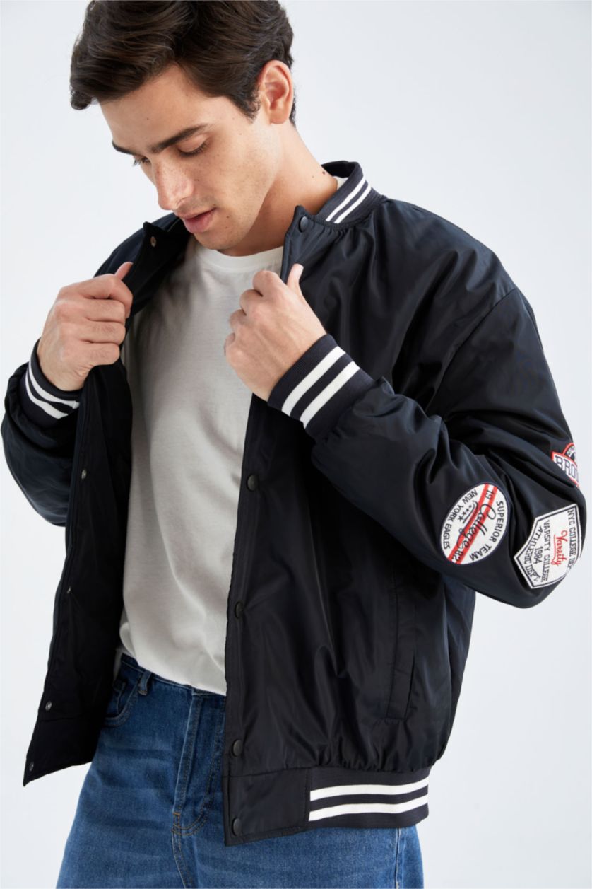 Erkek Lacivert Oversıze Kolej Yaka Bomber Mont