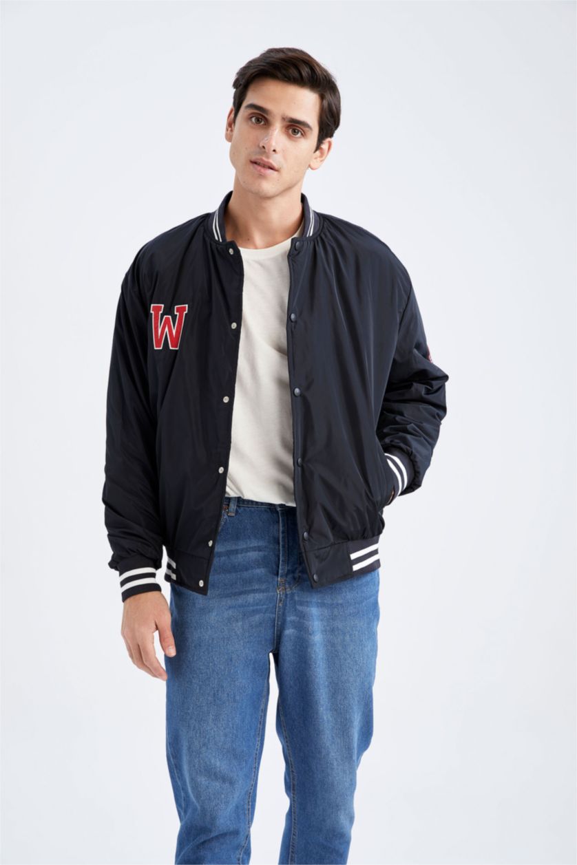 Erkek Lacivert Oversıze Kolej Yaka Bomber Mont