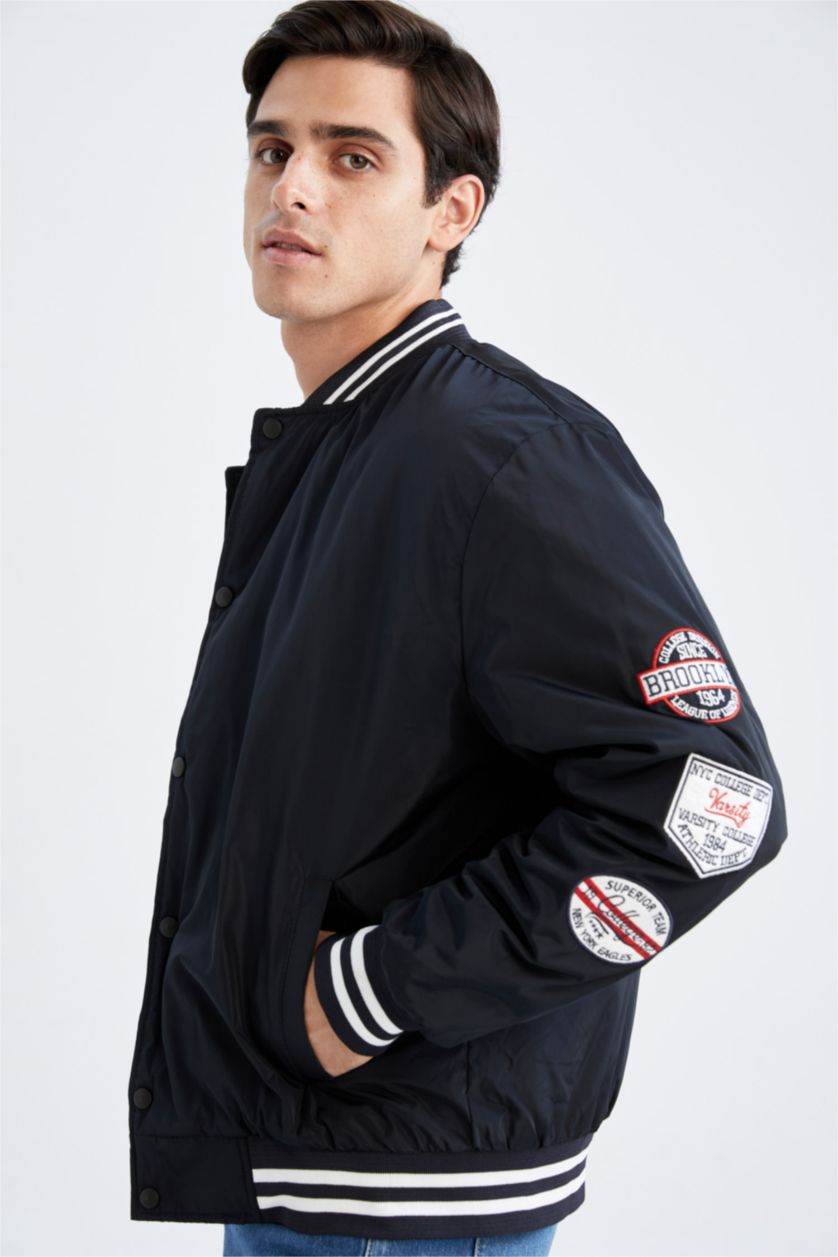 Erkek Lacivert Oversıze Kolej Yaka Bomber Mont