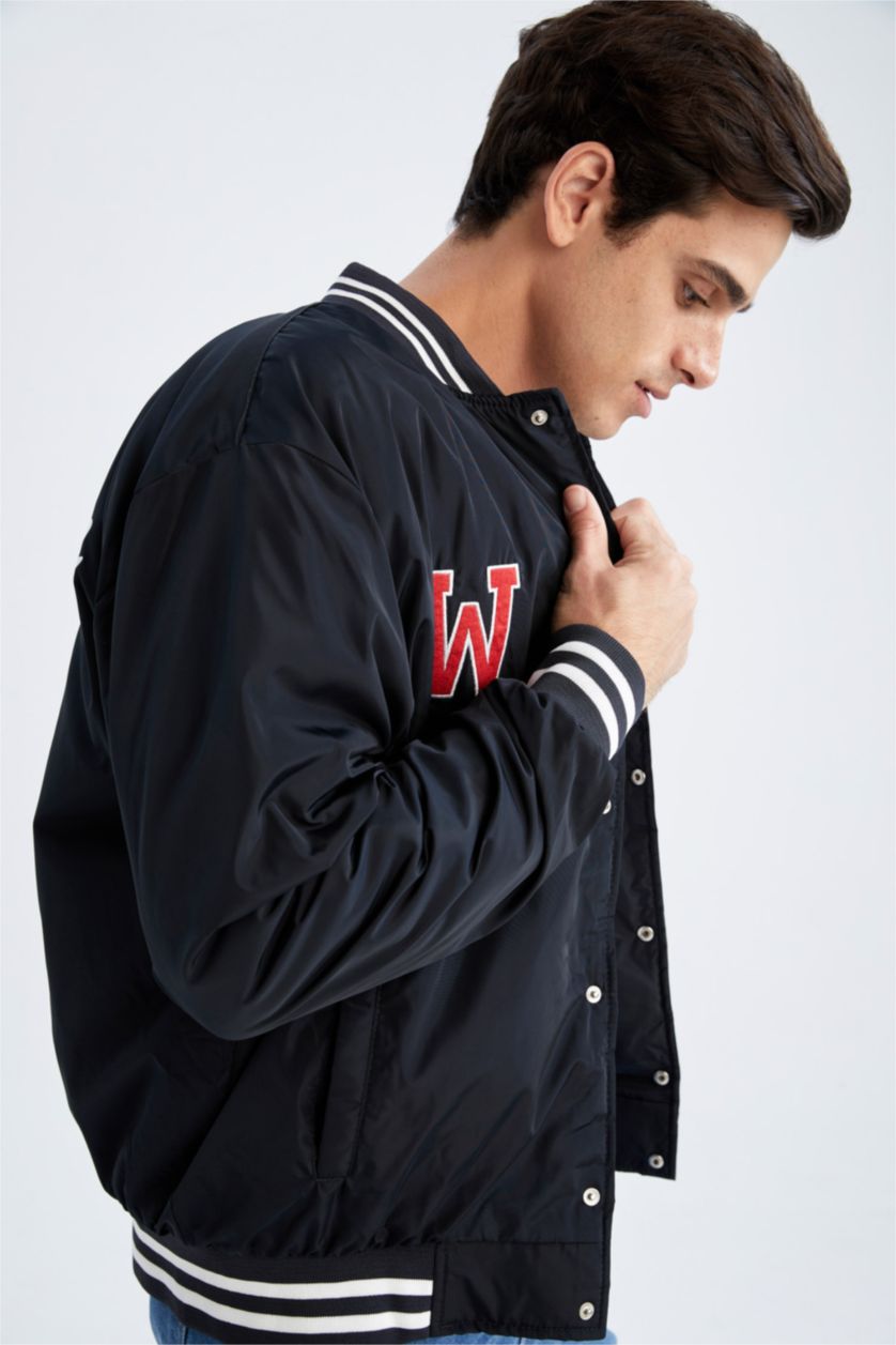 Erkek Lacivert Oversıze Kolej Yaka Bomber Mont