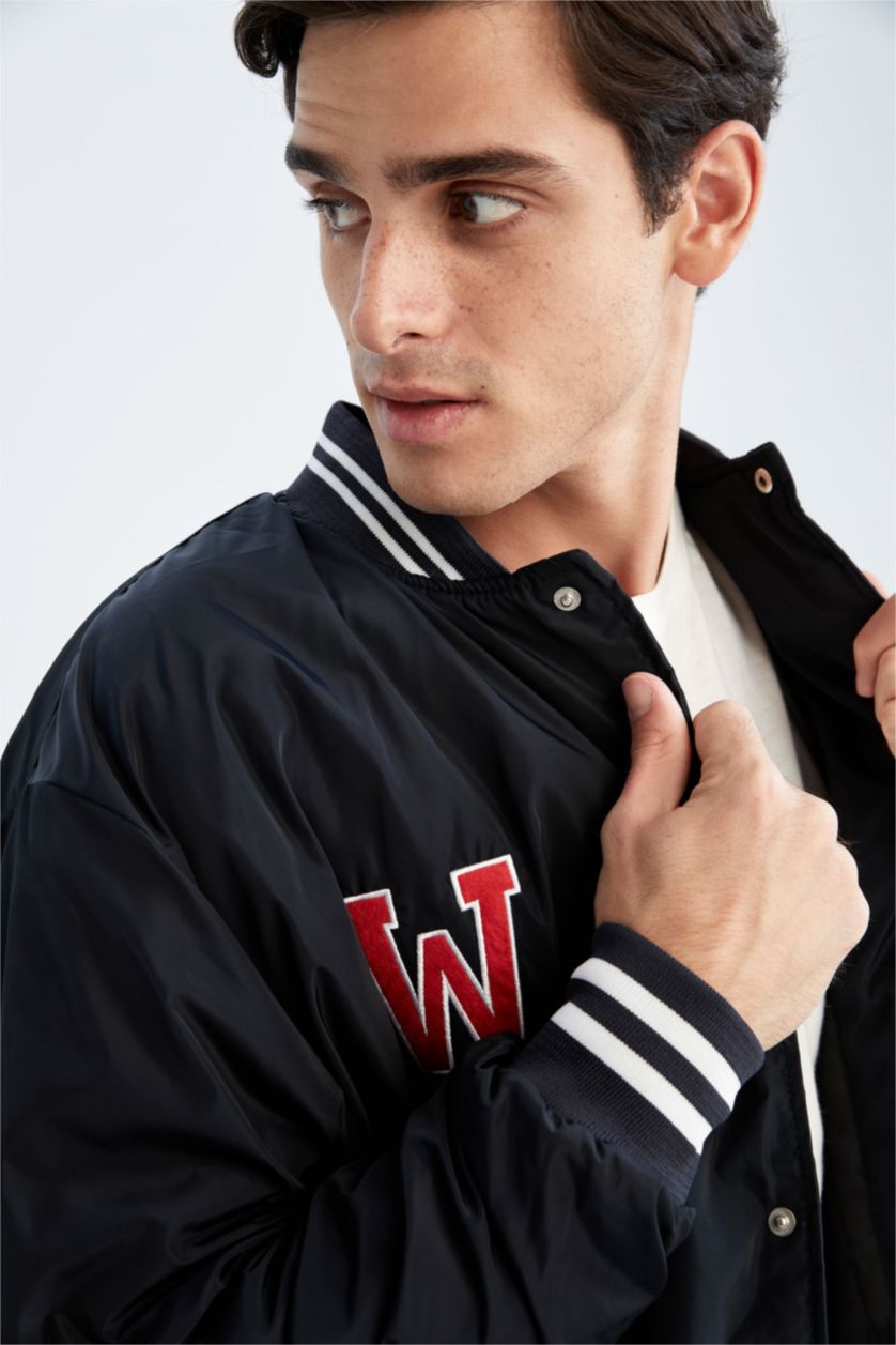 Erkek Lacivert Oversıze Kolej Yaka Bomber Mont