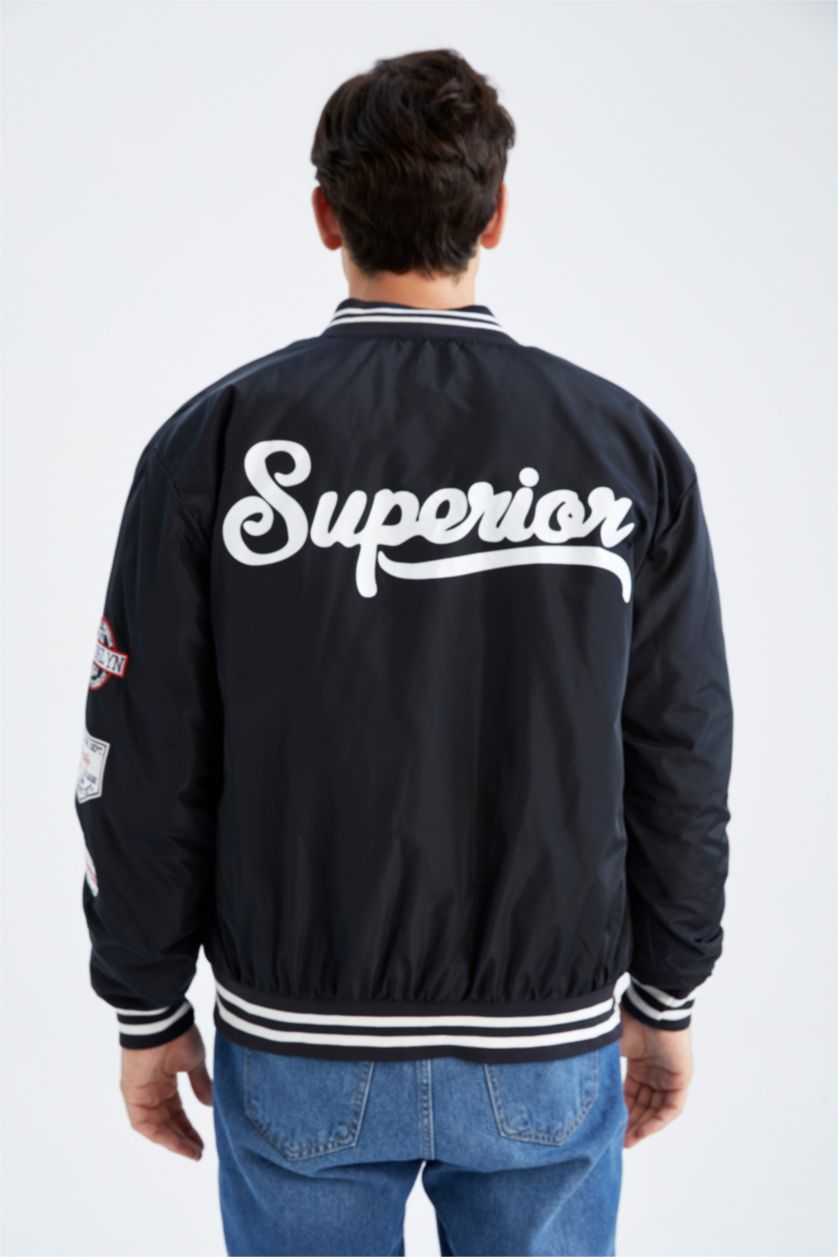 Erkek Lacivert Oversıze Kolej Yaka Bomber Mont