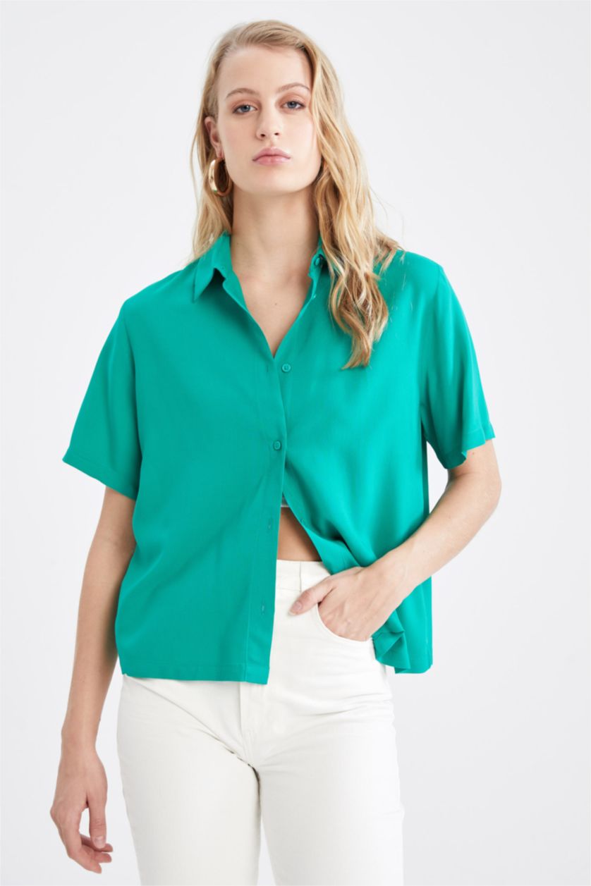 WOMAN Green Regular Fit Short Sleeve Shirt