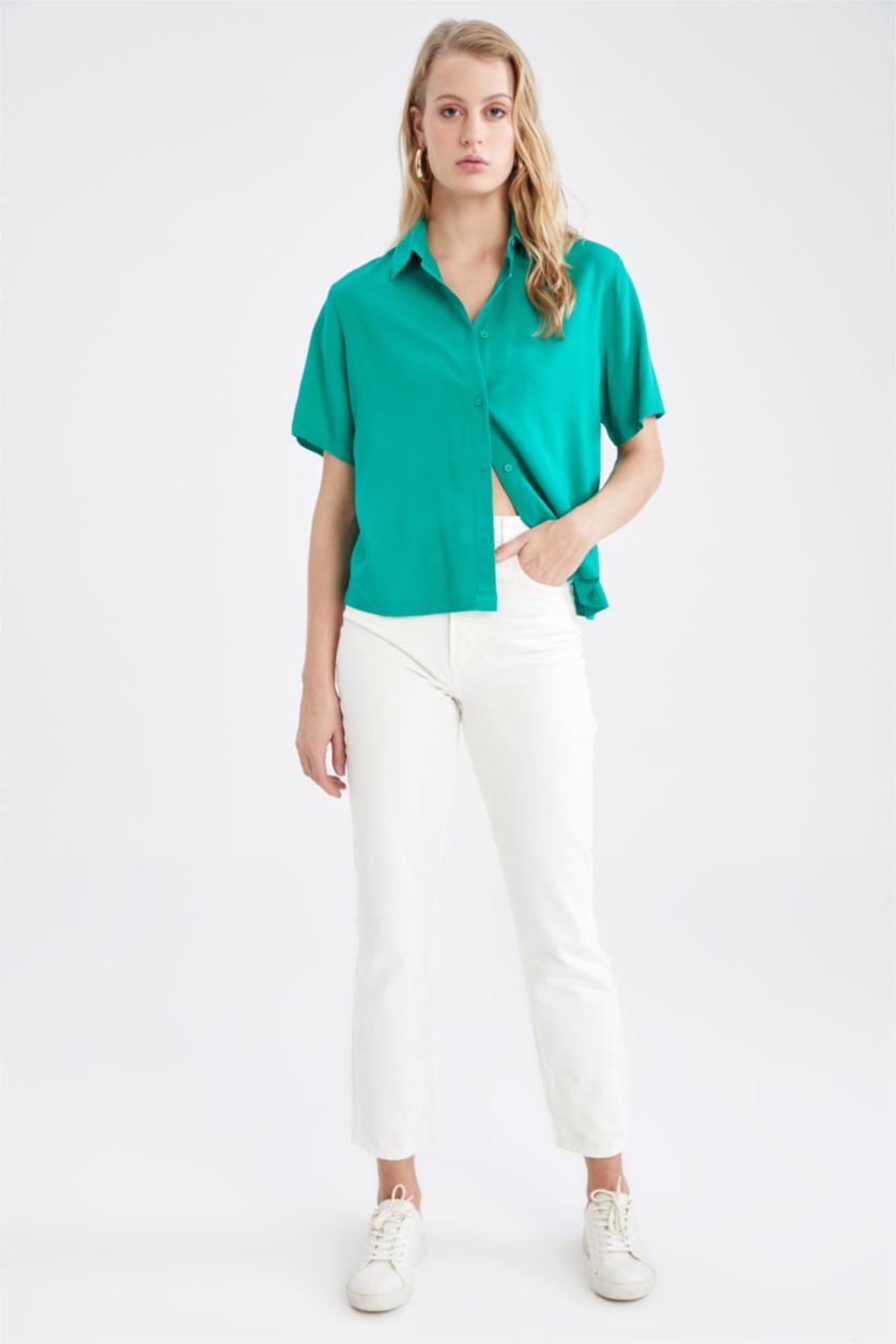 WOMAN Green Regular Fit Short Sleeve Shirt