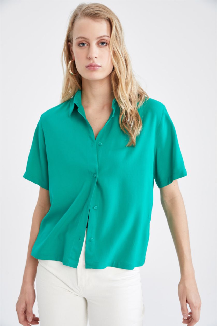 WOMAN Green Regular Fit Short Sleeve Shirt