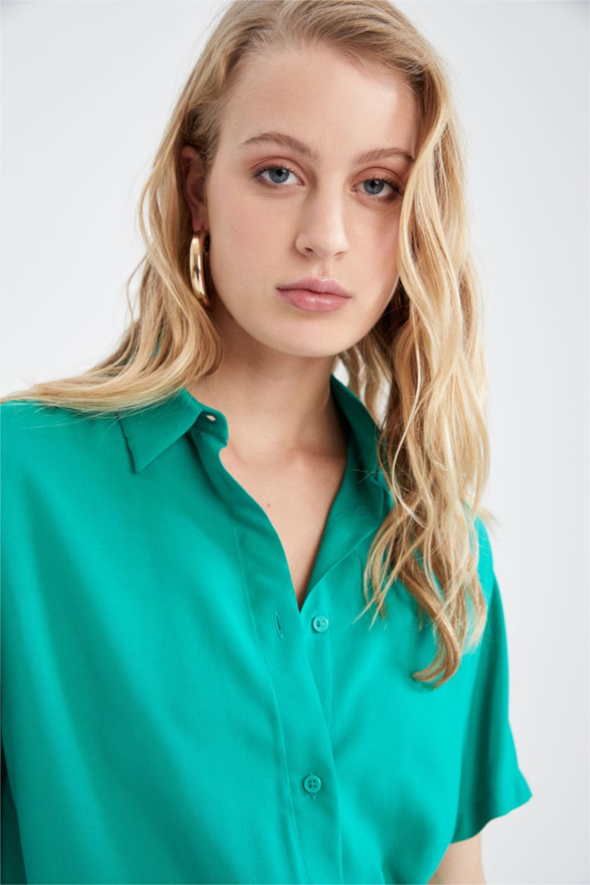 WOMAN Green Regular Fit Short Sleeve Shirt