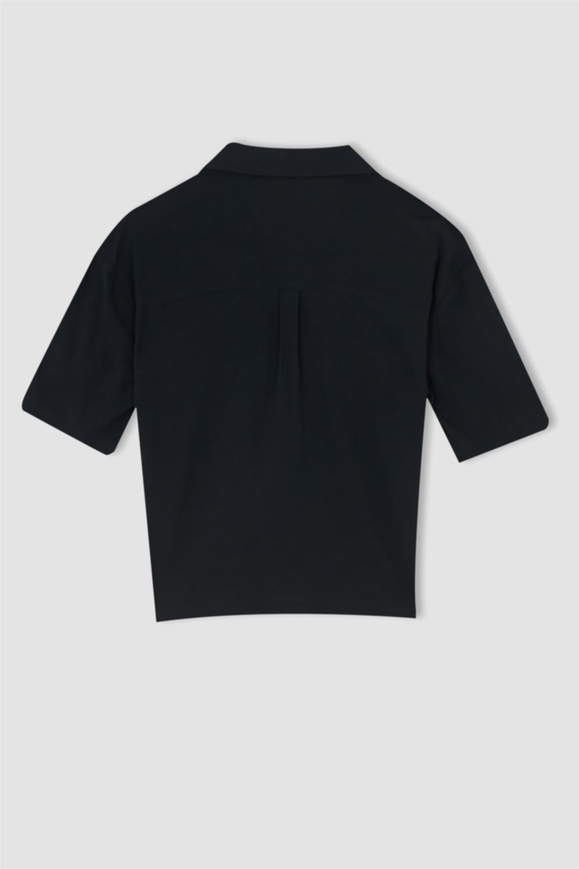 FEMME Noir Chemise à manches courtes et col rond coupe classique