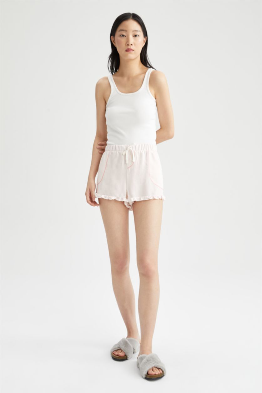 Kadın Pembe Fall in Love Regular Fit Çizgili Mini Şort Pijama Altı