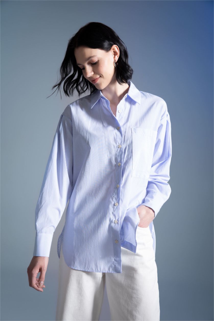 FEMME Bleu Tunique décontractée en popeline de coton à rayures