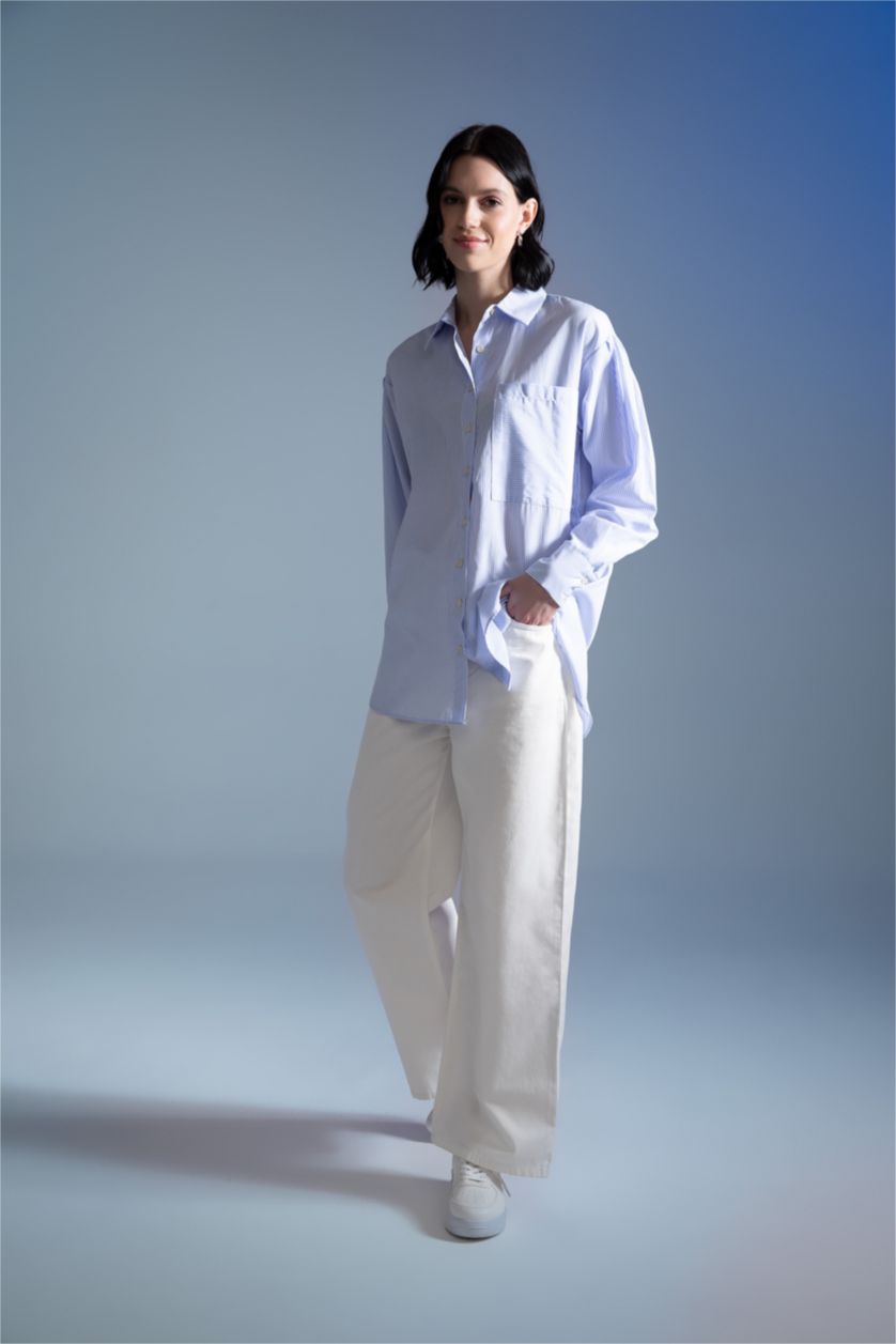 FEMME Bleu Tunique décontractée en popeline de coton à rayures