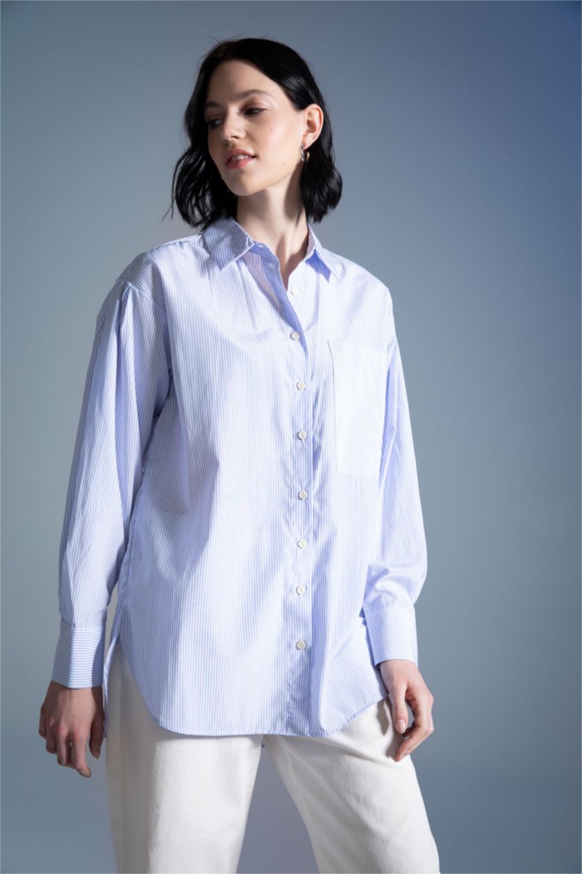 FEMME Bleu Tunique décontractée en popeline de coton à rayures