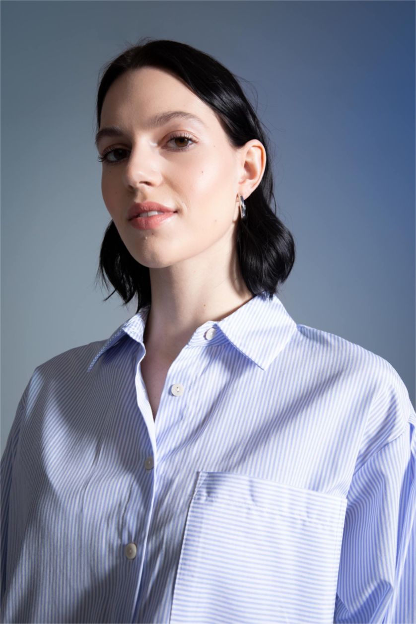 FEMME Bleu Tunique décontractée en popeline de coton à rayures