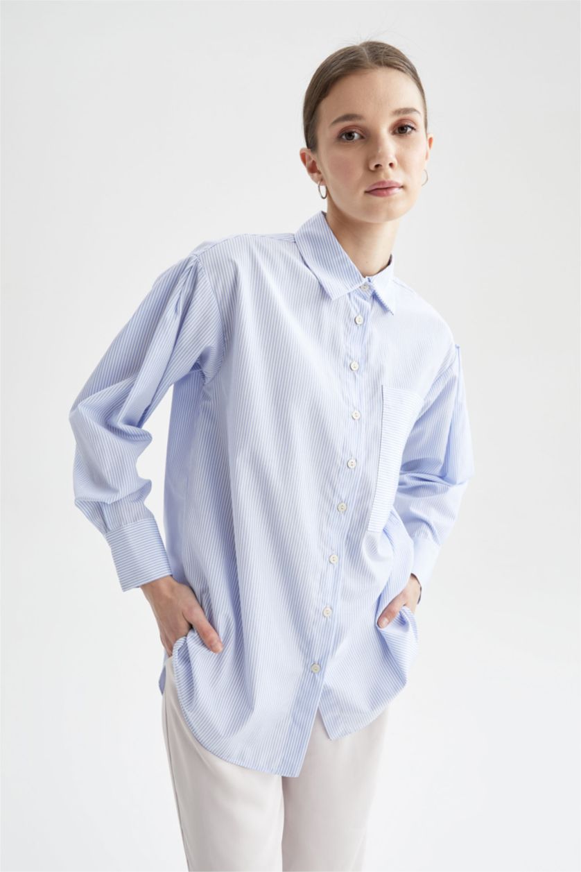 FEMME Bleu Tunique décontractée en popeline de coton à rayures