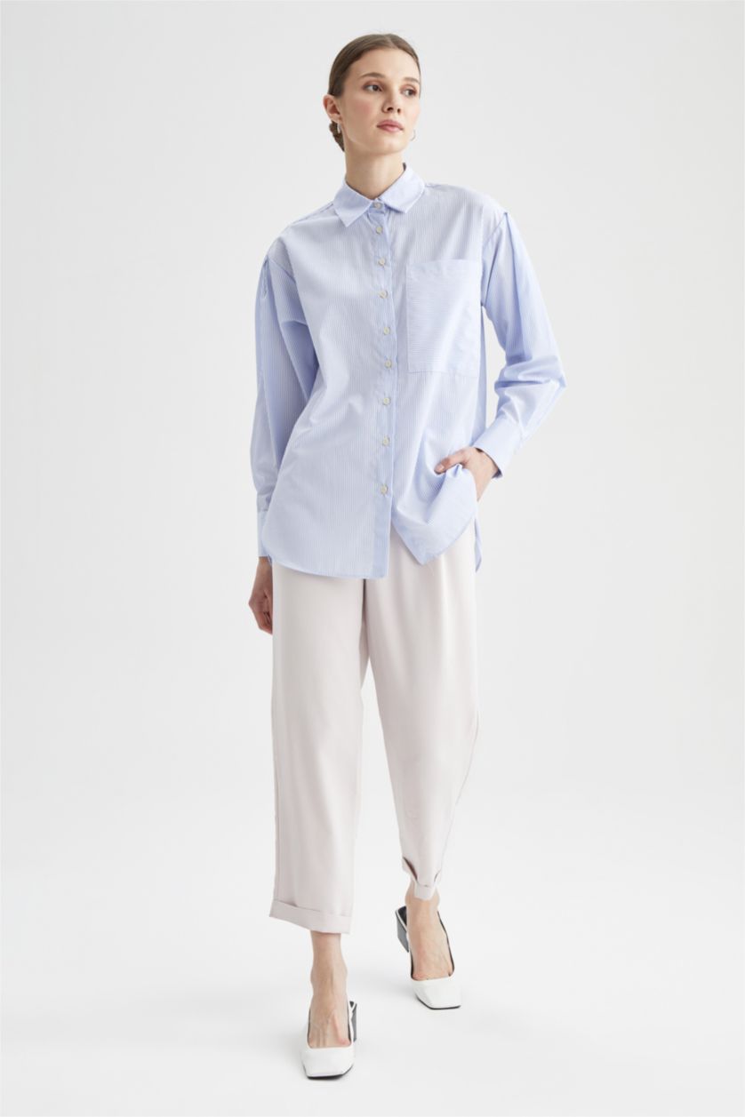 FEMME Bleu Tunique décontractée en popeline de coton à rayures