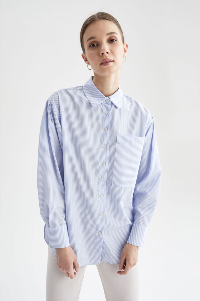 FEMME Bleu Tunique décontractée en popeline de coton à rayures